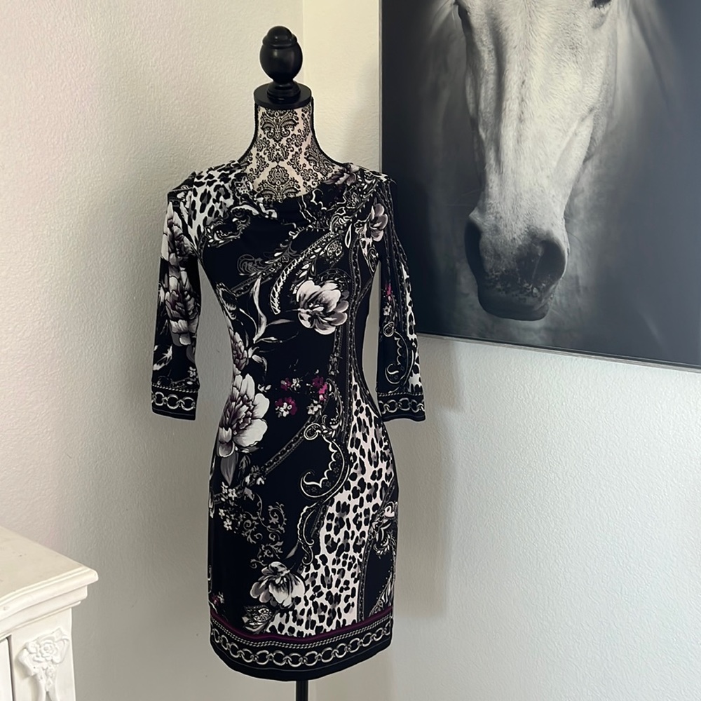 White House Black Market dress Color: black and white with some purple